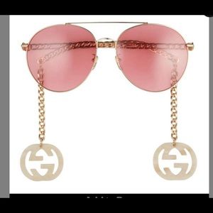 gucci gg logo dangling glasses chain frames pink lense, replaced gucci glasses